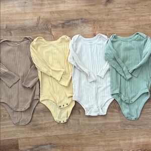 Charming Kids Ribbed Bodysuit Set - Tan, Yellow, Cream, Green